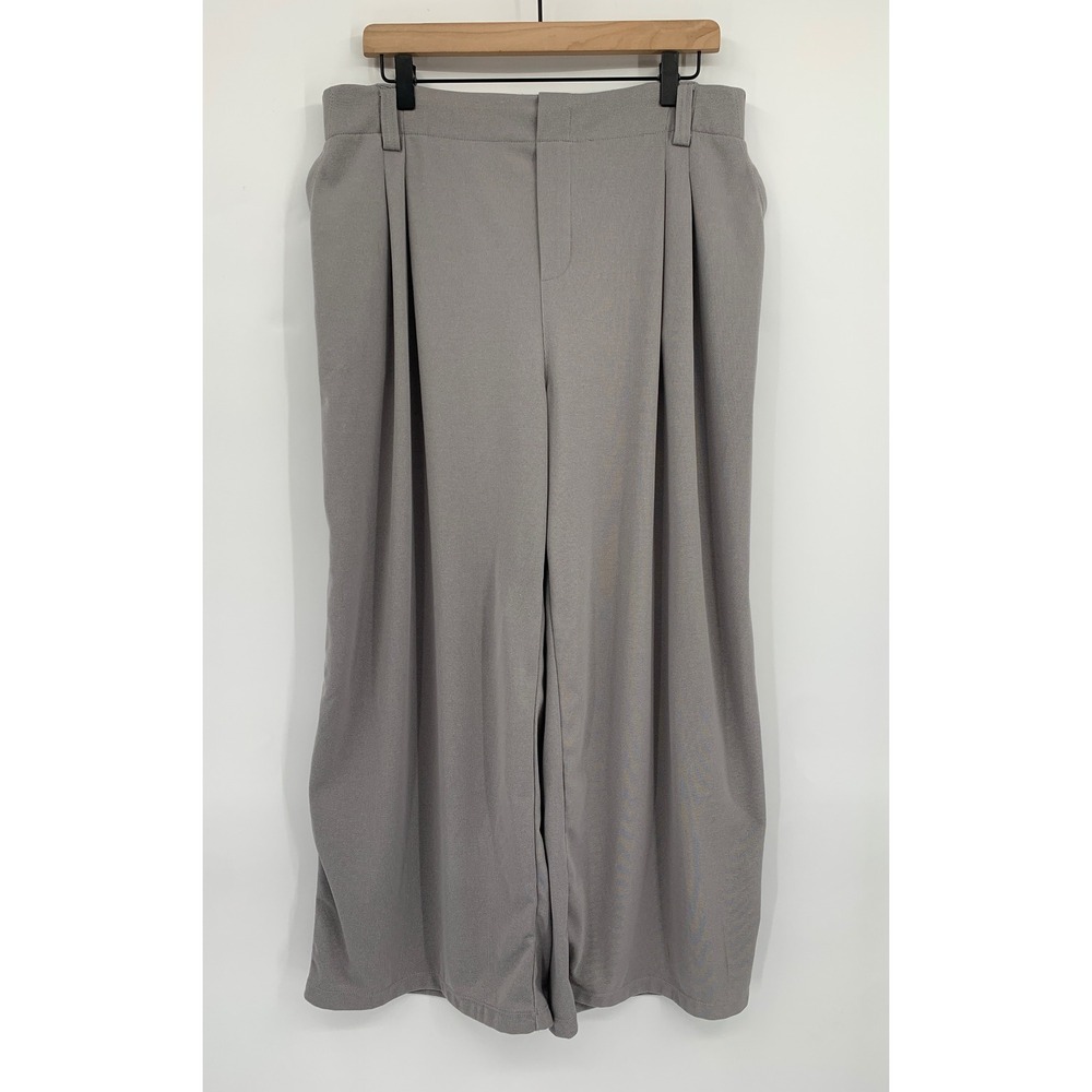 Halara Wide Leg Pants Women 1X Gray Pleated Elastic Waist Waffle Knit Crop